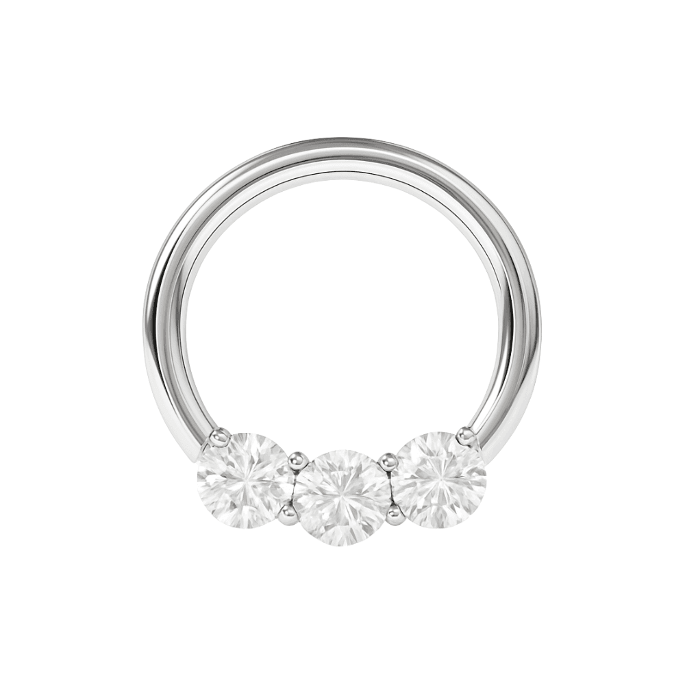 316L Surgical Steel Prong Set Clear CZ Stones Hinged Segment Clicker Ring