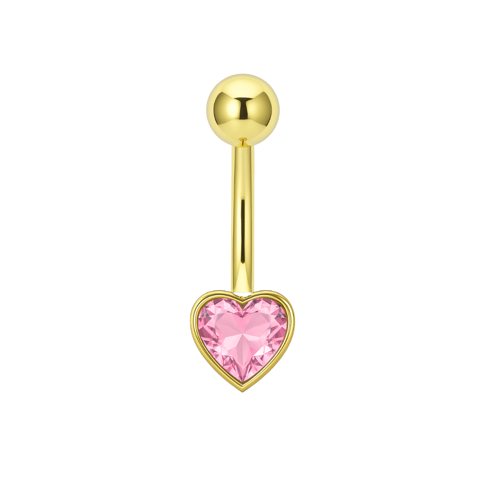 14K Gold Studded Heart Belly Ring