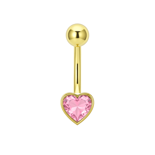 14K Gold Studded Heart Belly Ring