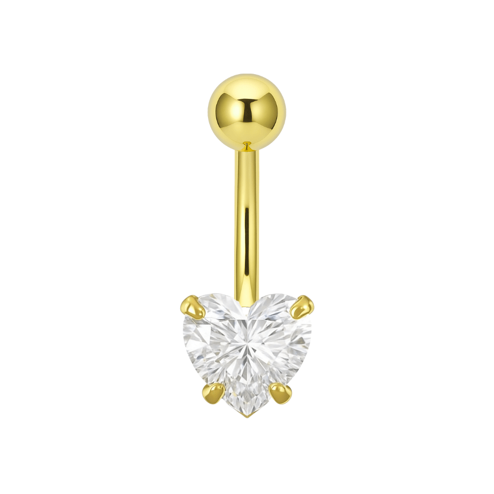 14K Gold Heart CZ Jewelled Internally Threaded Belly Bar