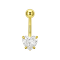 14K Gold Heart CZ Jewelled Internally Threaded Belly Bar