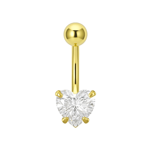 14K Gold Heart CZ Jewelled Internally Threaded Belly Bar