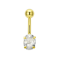 14K Gold Oval CZ Jewelled Internally Threaded Belly Ring