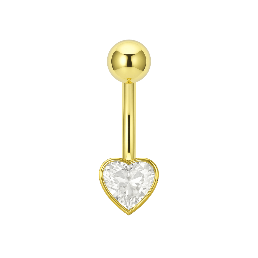 14K Gold Studded Heart Belly Ring