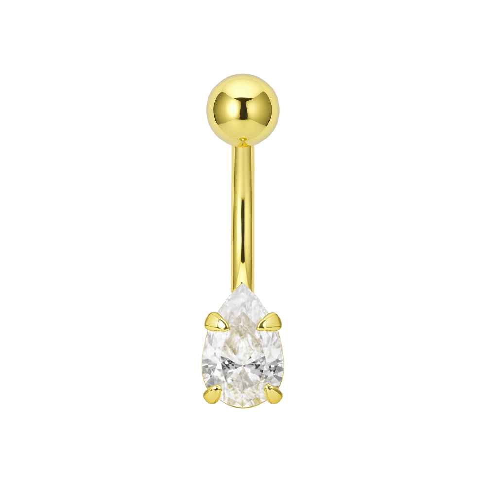 14K Gold Pear CZ Jewelled Internally Threaded Belly Ring