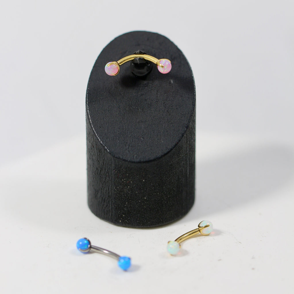 G23 Titanium Double Opal Jewelled Eyebrow Banana Ring