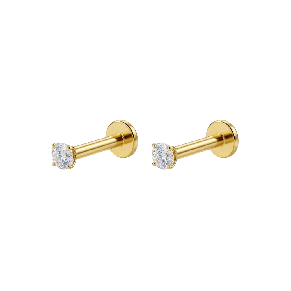 9K Gold Round Cubic Zirconia Jewelled Threadless Labret Pair