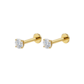 9K Gold Round Cubic Zirconia Jewelled Threadless Labret Pair