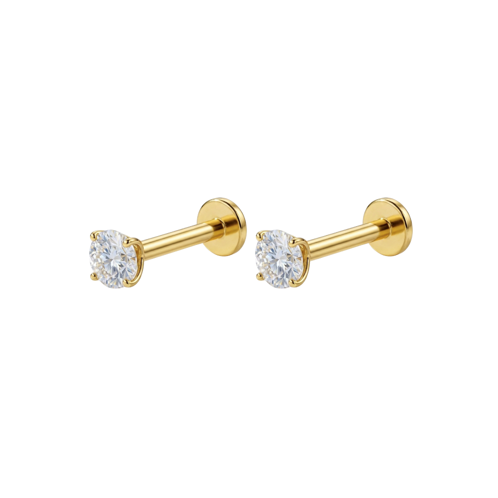 9K Gold Round Cubic Zirconia Jewelled Threadless Labret Pair