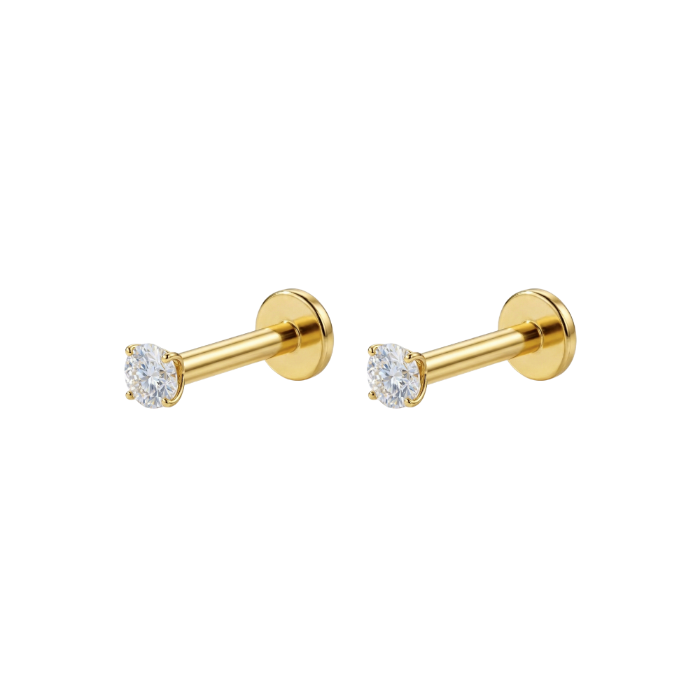 9K Gold Round Cubic Zirconia Internally Threaded Labret Pair