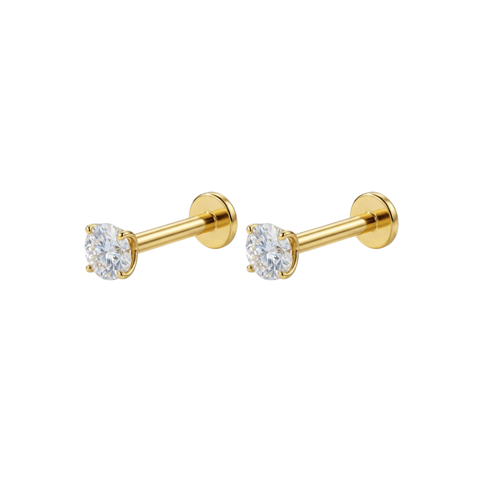 9K Gold Round Cubic Zirconia Internally Threaded Labret Pair