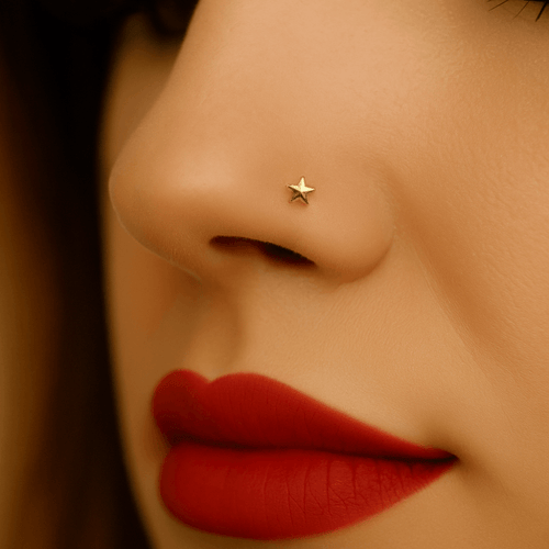 14K Gold Head & Bio Flex Nose Screw Ring With Star Top
