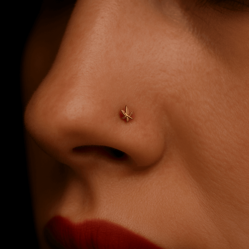 14K Gold Marijuana Leaf and Bio Flex Nose Screw