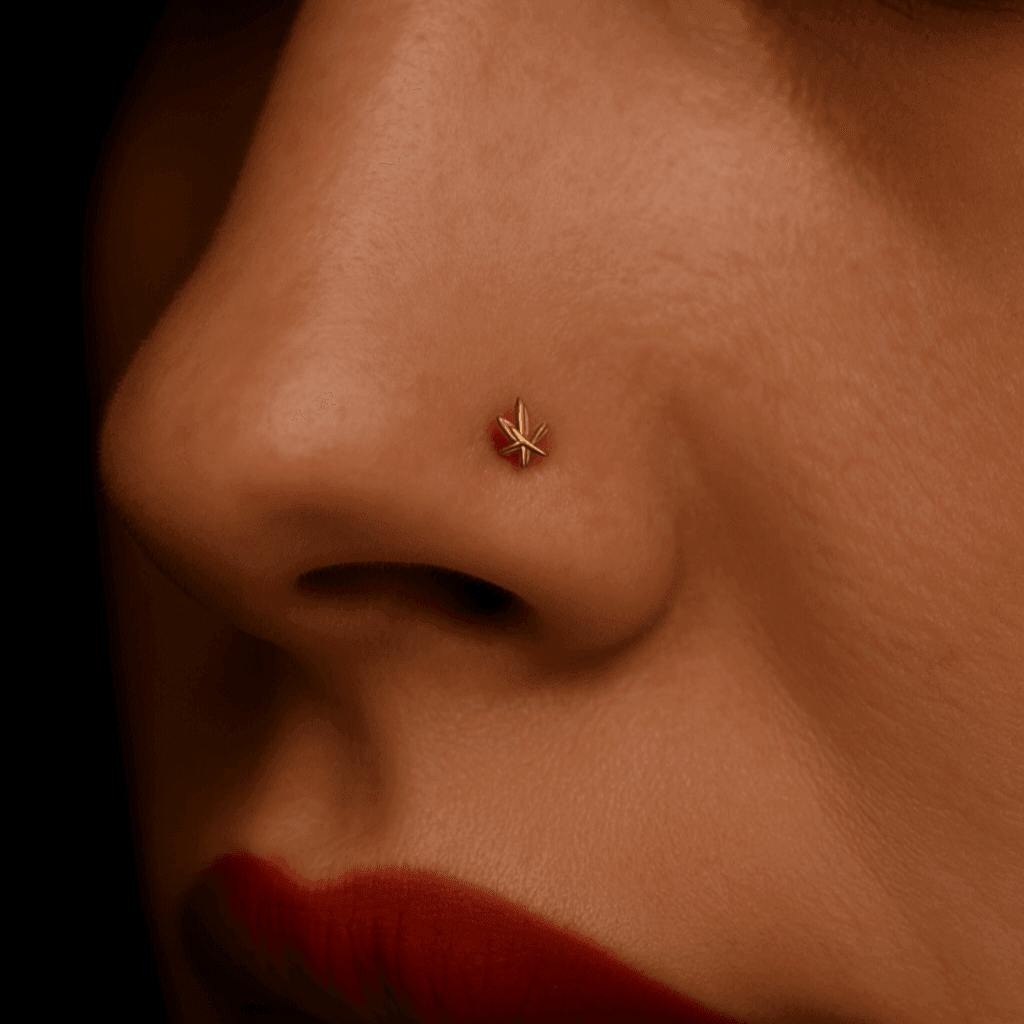 14K Gold Marijuana Nose Bone