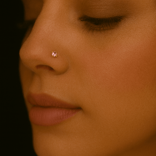 14K Gold Pink Cubic Zirconia Stone Jewelled Nose Bone