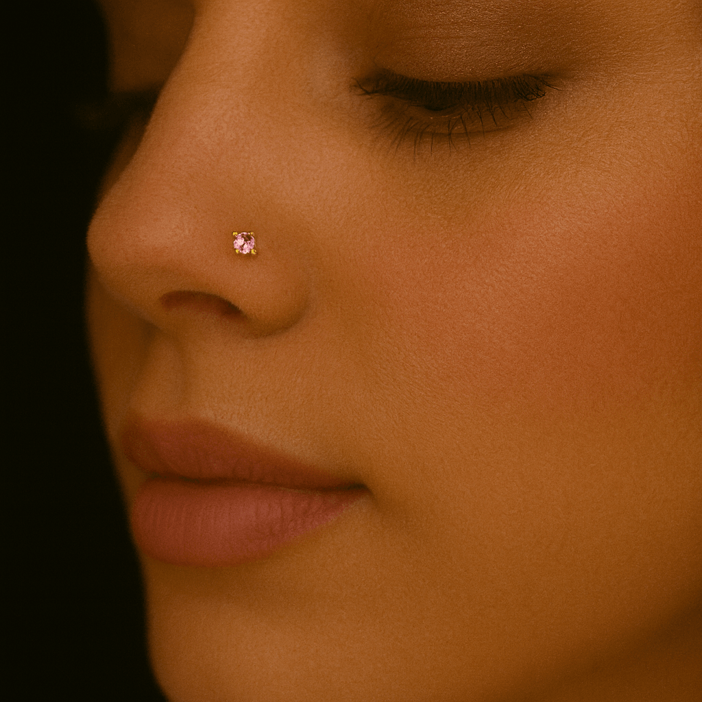 9K Gold Pink Cubic Zirconia Jewelled Nose Bone