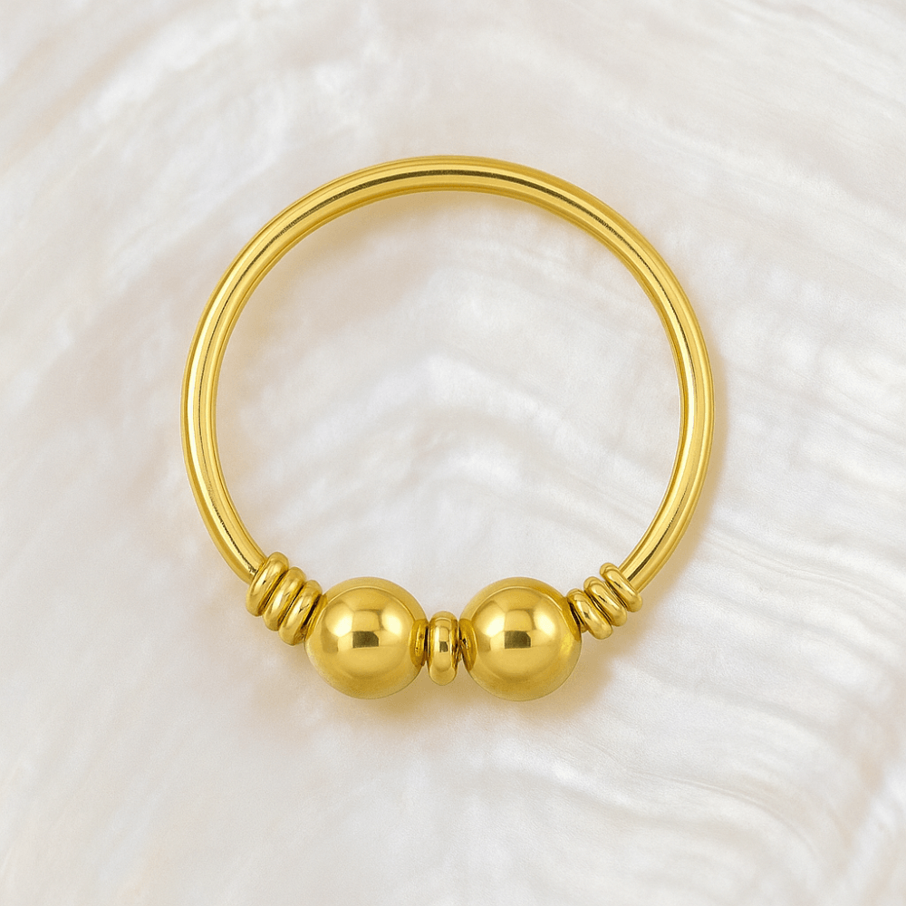 9K Gold Coil and Double Bead Nose Hoop Ring
