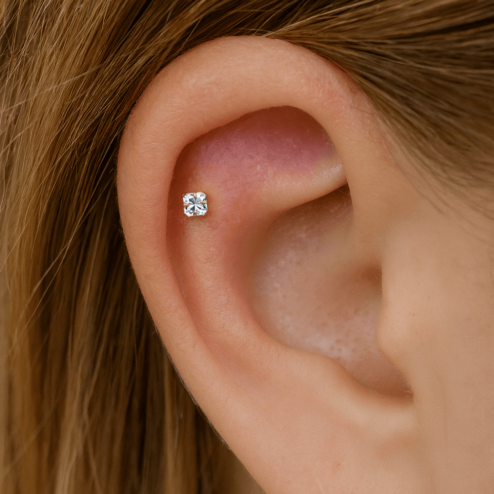 9K Gold Square Cubic Zirconia Jewelled Flatback Stud
