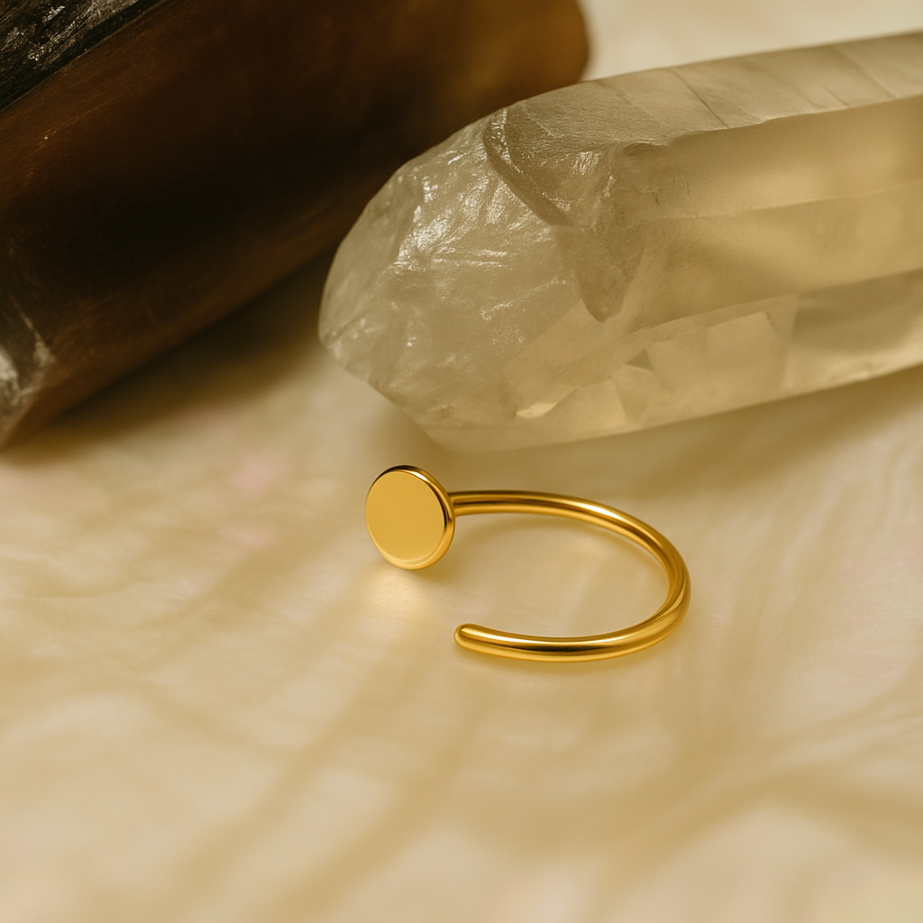 9K Gold Flat Button End Open Hoop Nose Ring