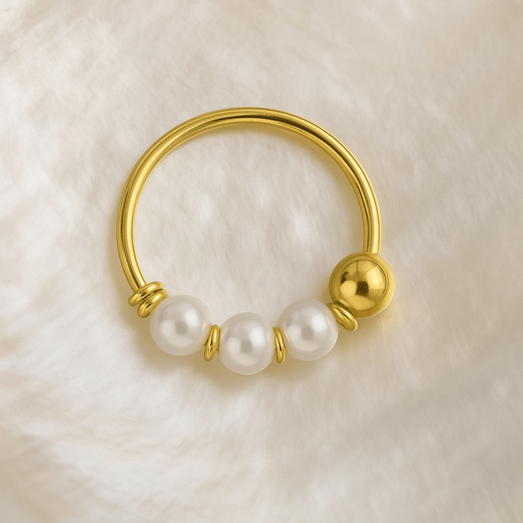9K Gold Genuine Pearl Hoop Nose Ring
