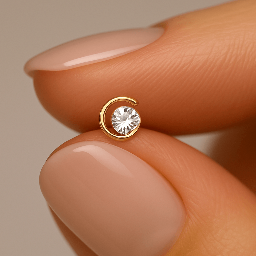 9K Gold Jewelled Coil Straight Nose Stud