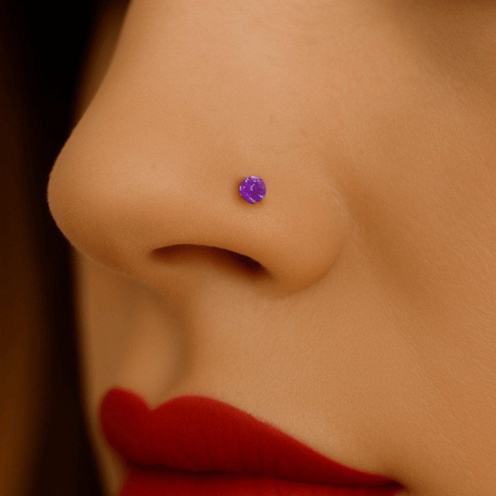 9K Gold L-Bend Opal Nose Stud