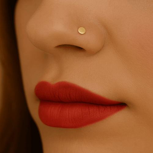 14K Gold Plain Button Style L-Shape Nose Stud