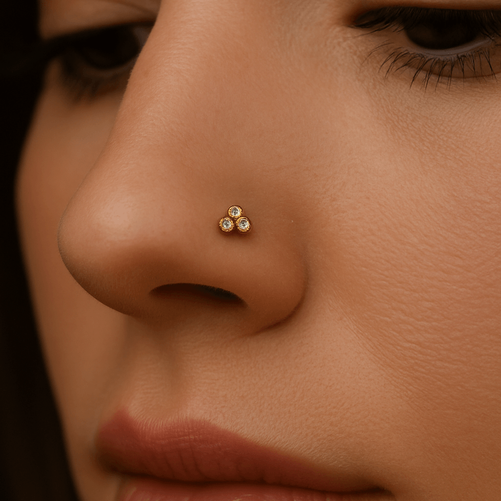 9K Gold Triple Stone Nose Bone