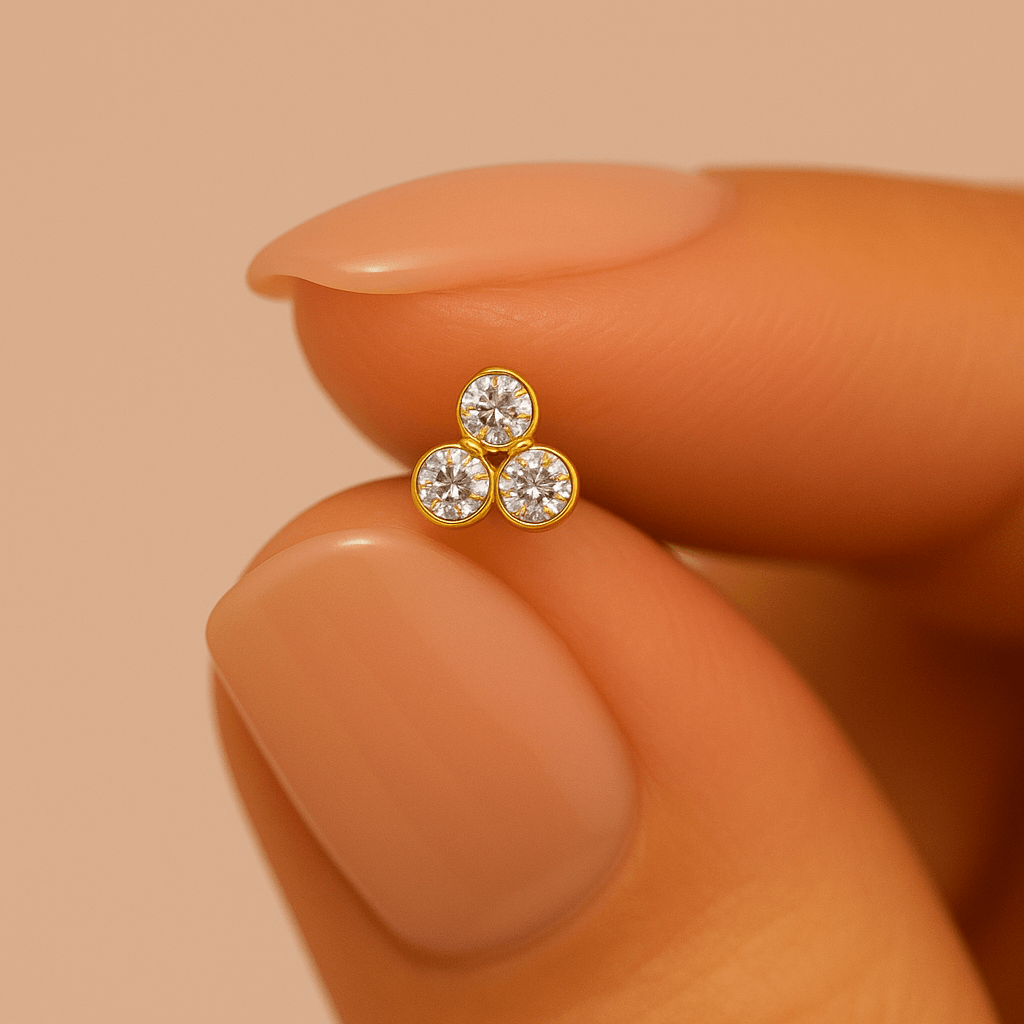 9K Gold Triple Stone Nose Bone