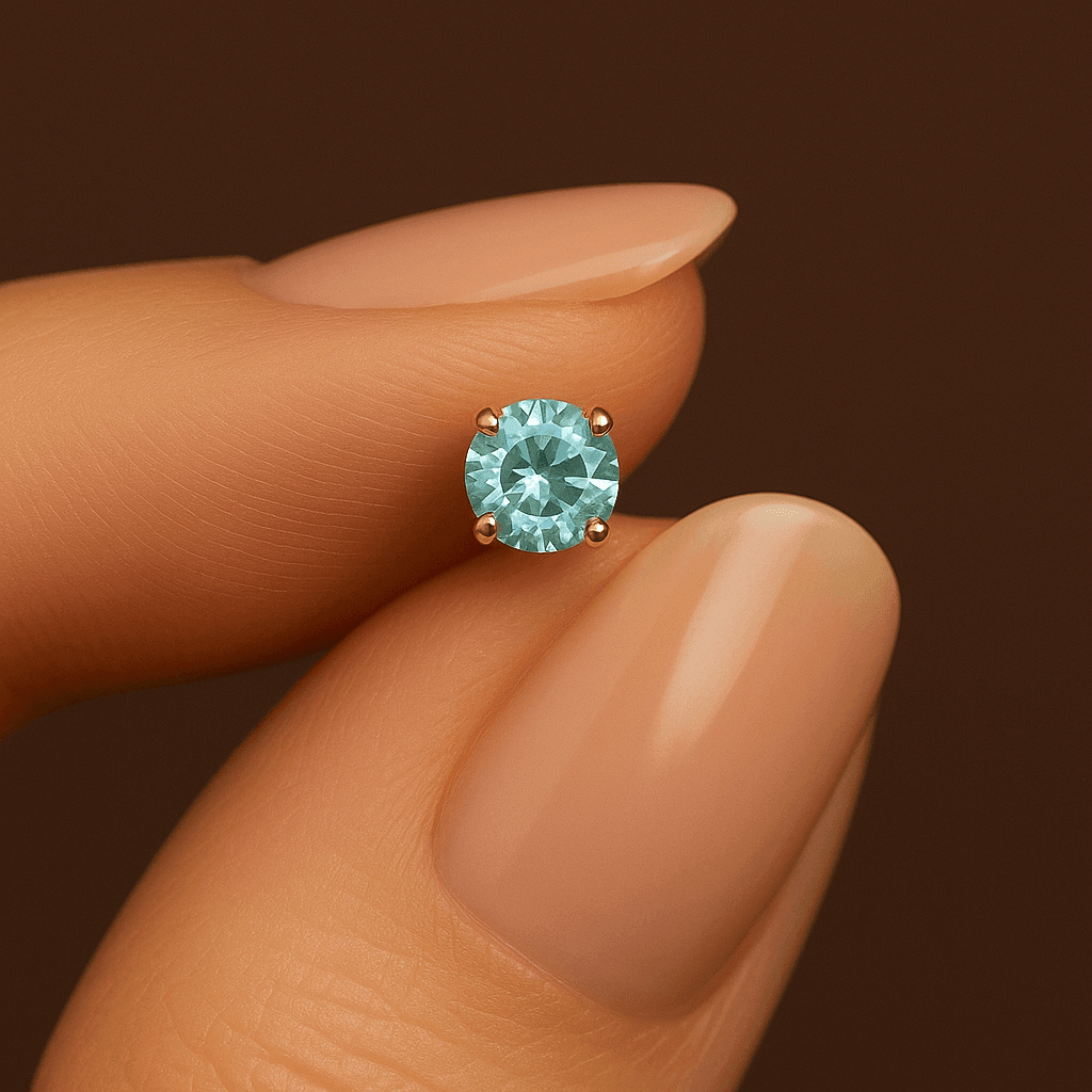 14K Gold Crystal Jewelled in Prong Setting L Bend Nose Stud