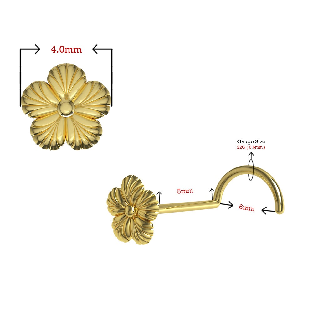9K and 14K Gold Flower Nose Screw Stud