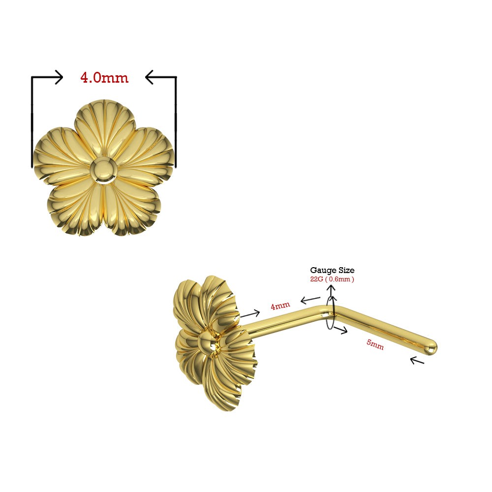 9K Gold | 14K Gold Flower L-Shape Nose Stud