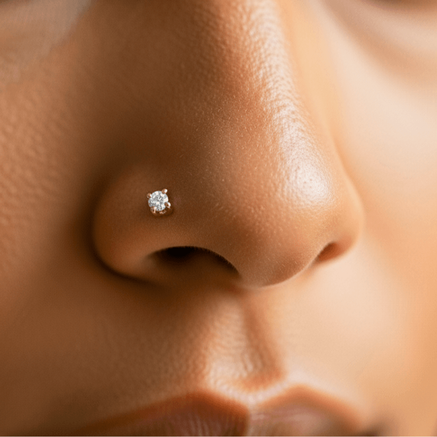 9K Gold Claw-Set Moissanite Stone L-bend Nose Stud