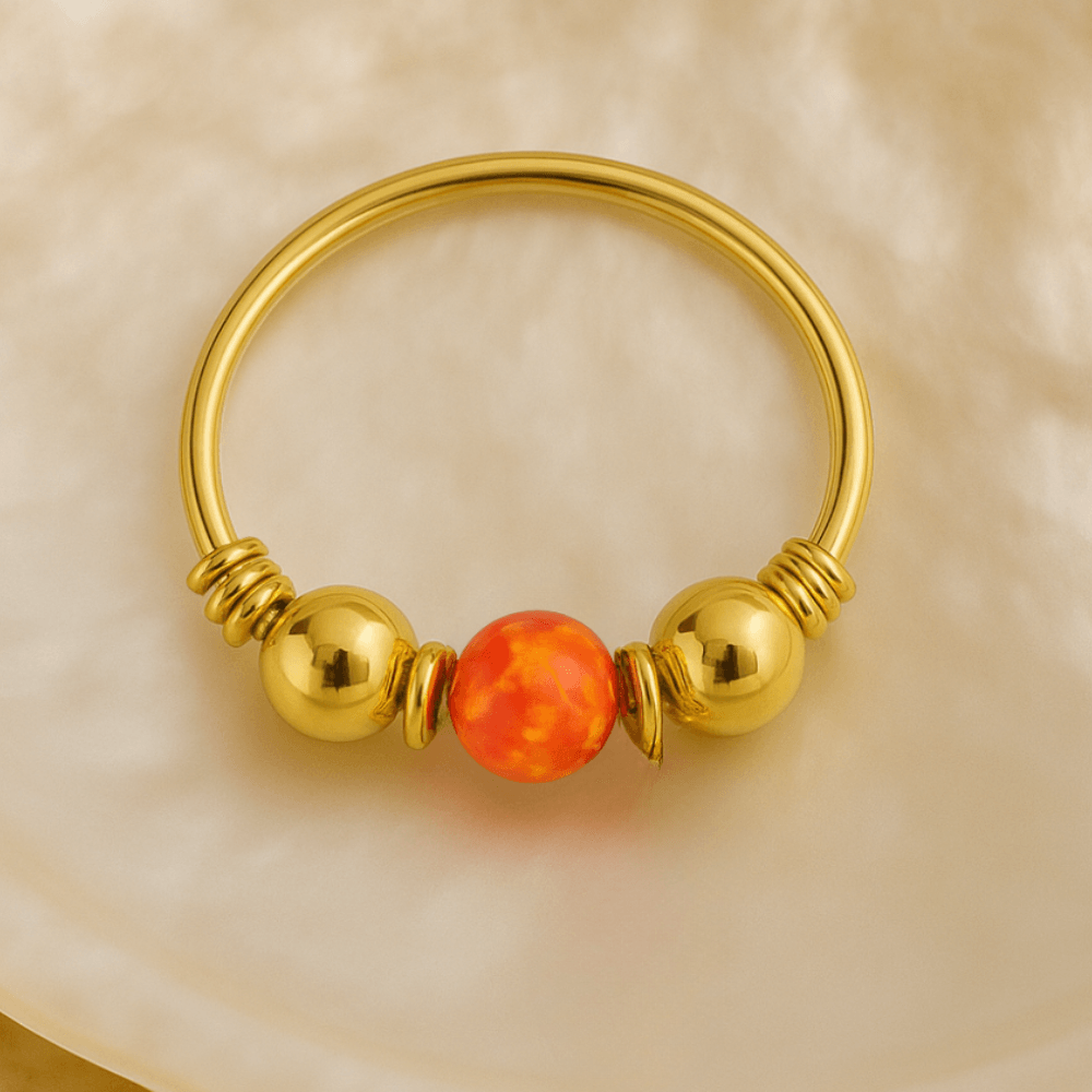 9K Gold Spring Coil end with Opal center Nose Hoop Ring