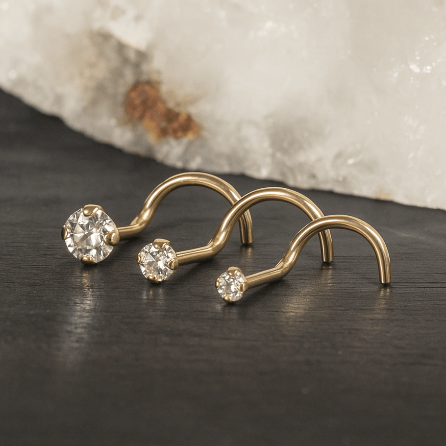9K Gold Claw Set Round Lab Grown Diamond Nose Screw Stud