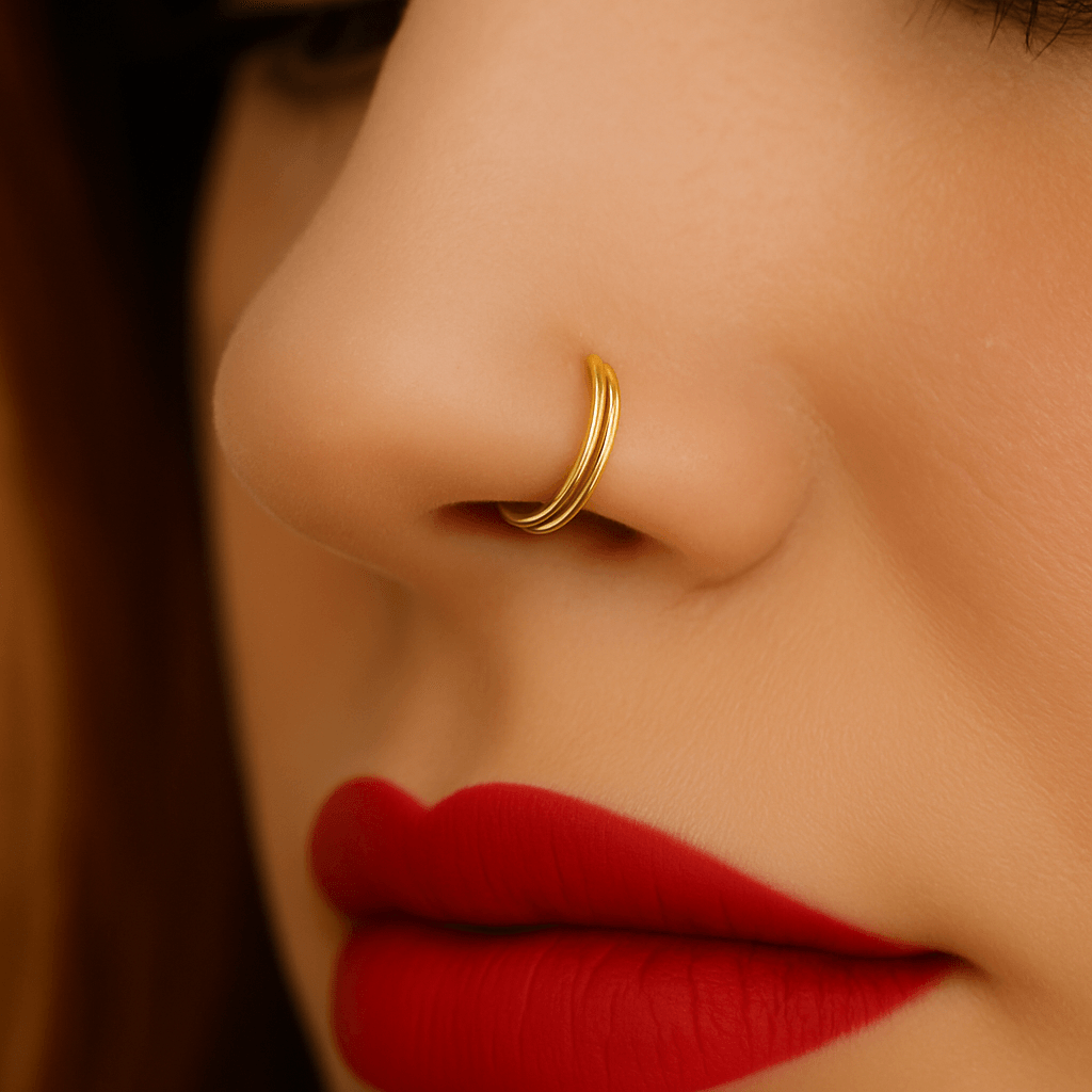 9K and 14K Gold Seamless Continuous Double Round Nose Hoop Ring