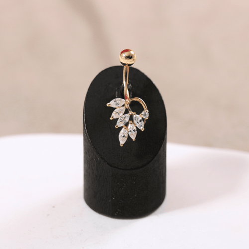 14K Gold Jewelled Leaf Belly Ring
