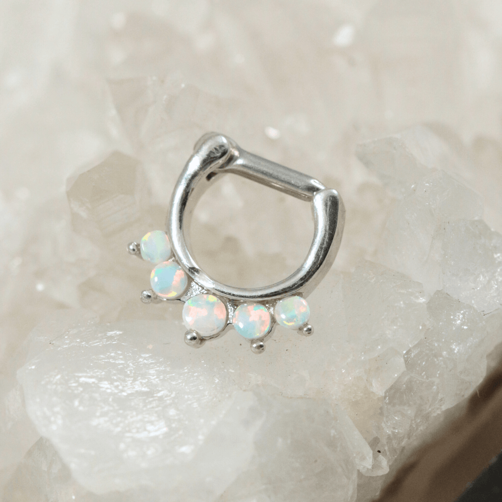 316L Surgical Steel Synthetic White Opal Septum Clicker Ring