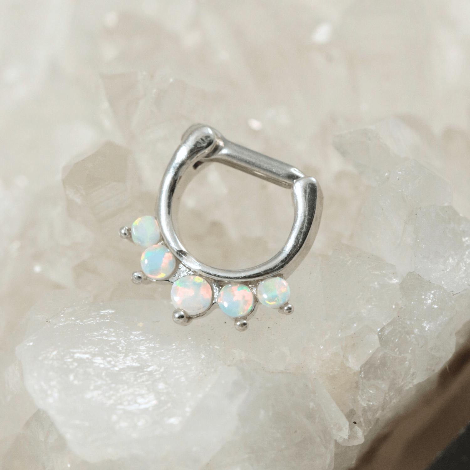 316L Surgical Steel Synthetic White Opal Septum Clicker Ring