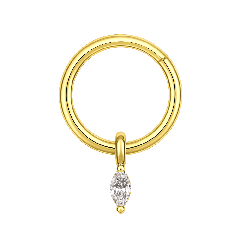 316L Surgical Steel Marquise Stone Jeweled Dangling Style Hinged Segment Clicker Hoop