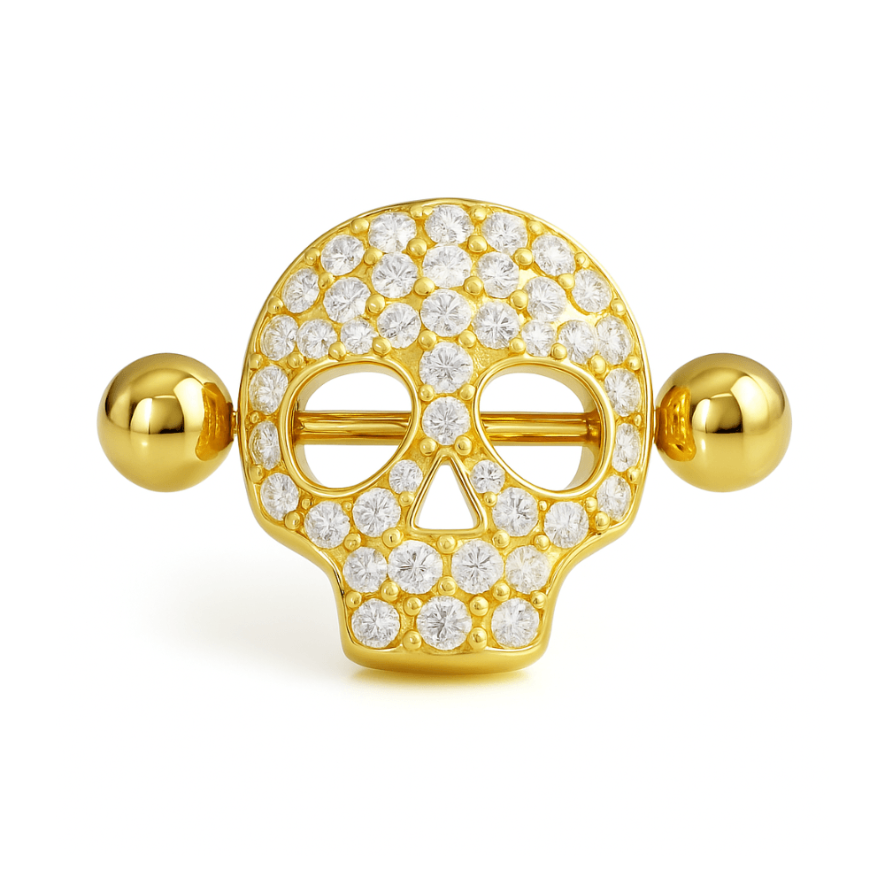 316L Surgical Steel Jewelled Skull Nipple Bar