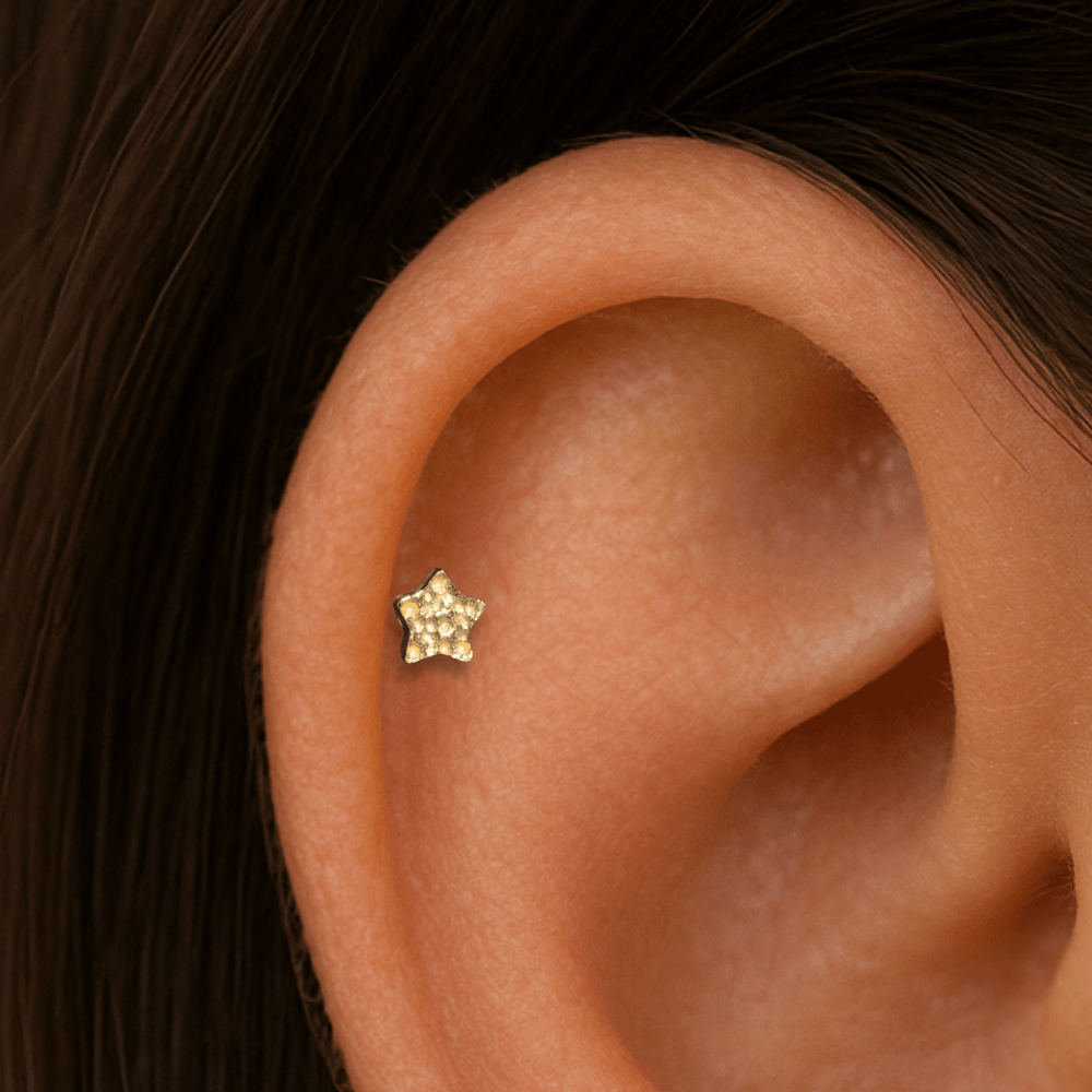 14K Gold Internally Threaded Star Screw Fit Stud