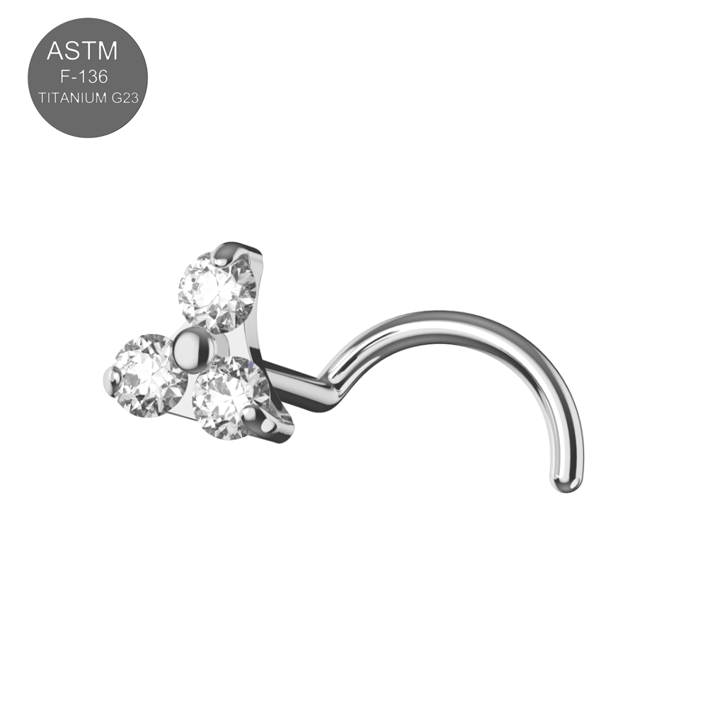 G23 Titanium Tri CZ Jewelled Nose Screw