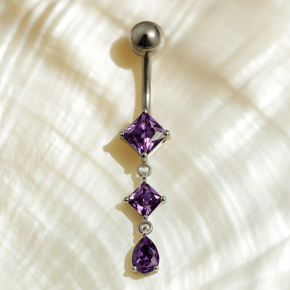 925 Sterling Silver Dangling Jewelled Belly Ring