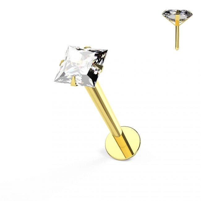 9K Gold Square Cubic Zirconia Jewelled Flatback Stud