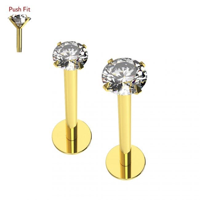 9K Gold Round Cubic Zirconia Jewelled Labret Stud
