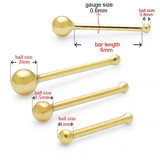 9K Gold Plain Bead Ball Top Nose Bone Stud
