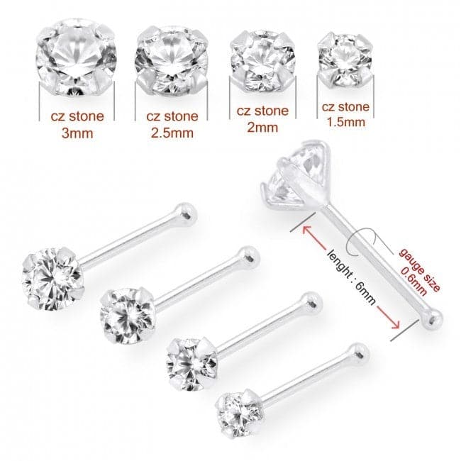 9K Gold with Round Shaped Clear Colour Cubic Zirconia Jewelled Nose Bone