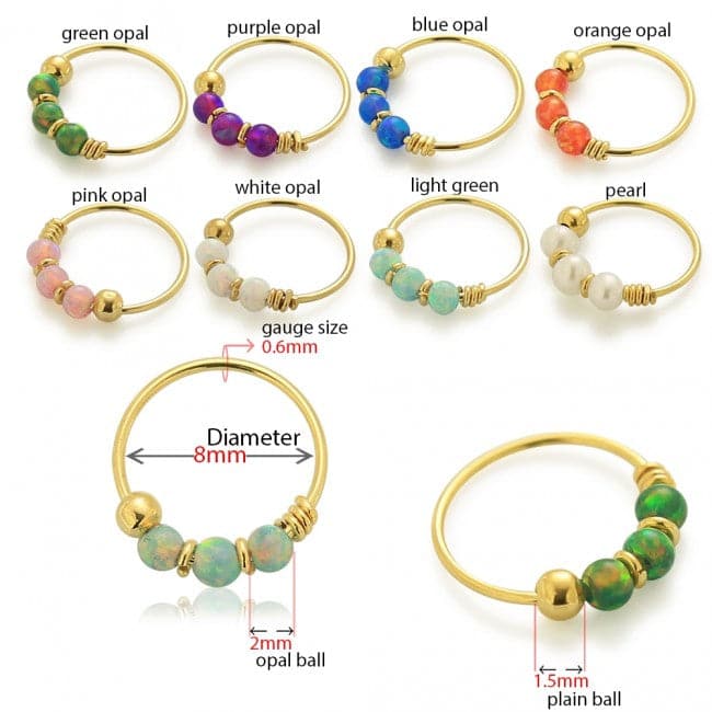 9K Gold Opal Hoop Nose Ring