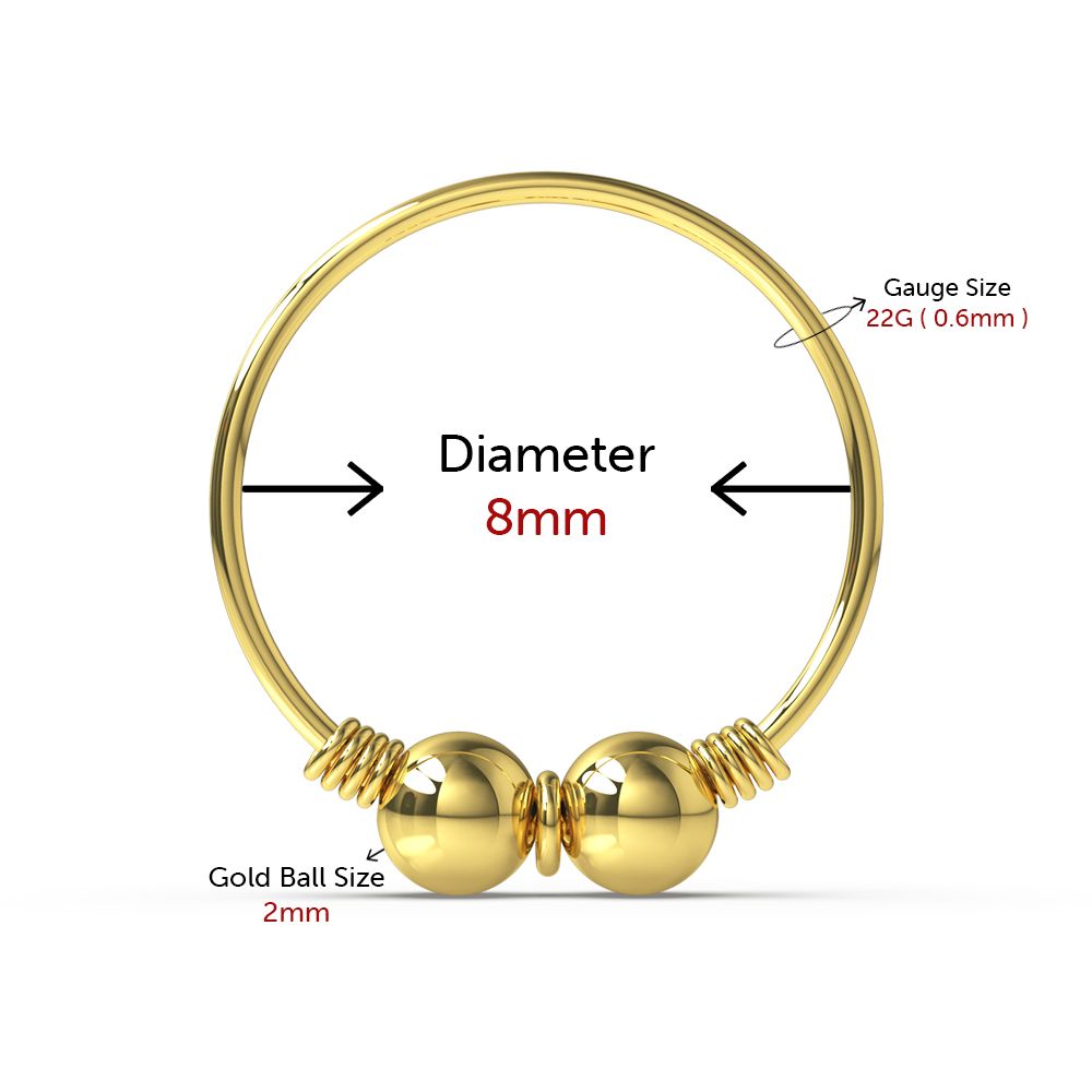 9K Gold Coil and Double Bead Nose Hoop Ring